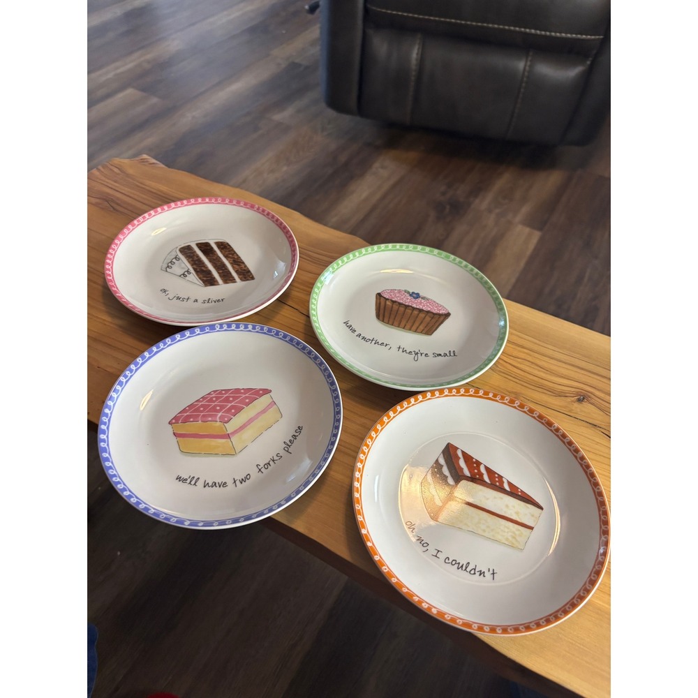 Boston Warehouse Nancy Green Dessert Plates Set of 4 Cake Quotes 2002 Vintage